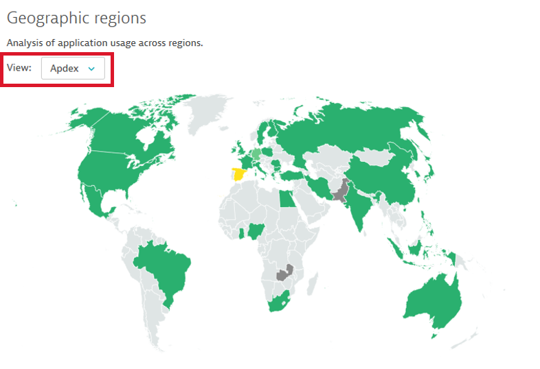 Apdex rating in geographic regions map view