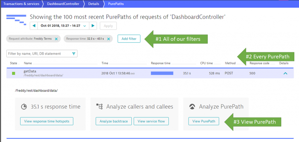 List of PurePaths with excessive DynamoDB calls. Let’s pick one of them to see end-to-end code execution details.