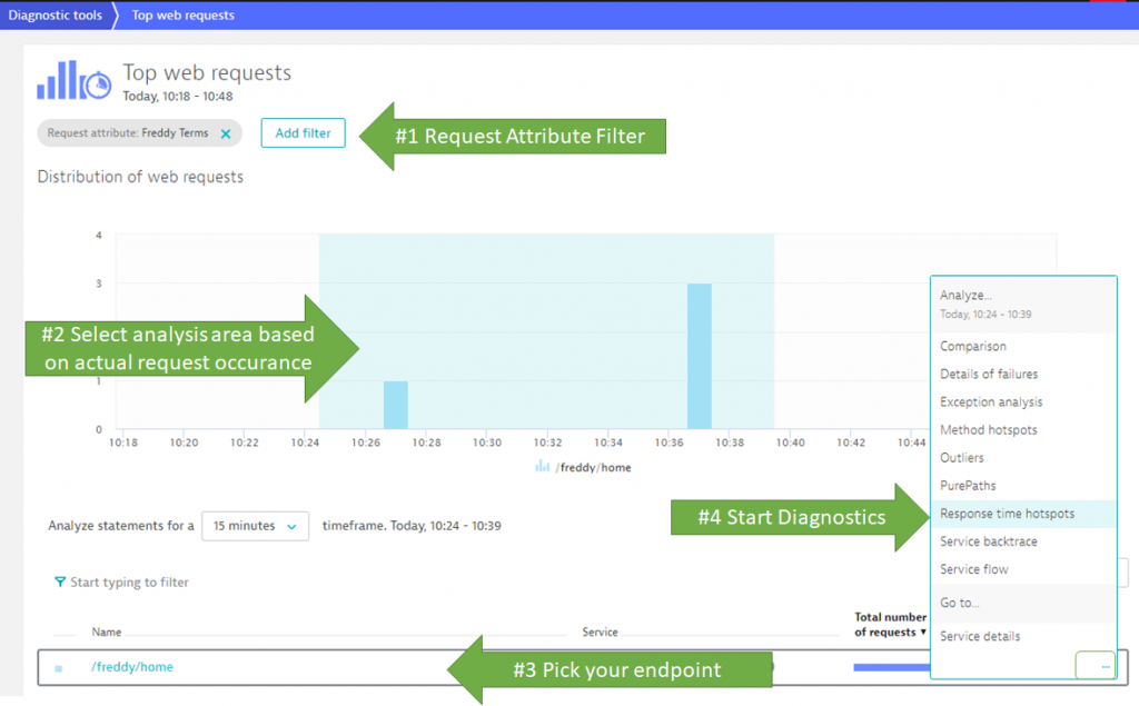 The Top Web Requests View gives us an overview of all requests that match our specified filter. From here we start our diagnostics!