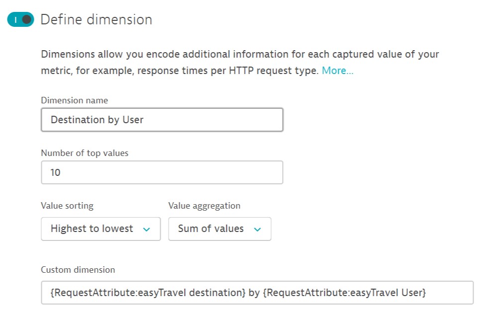 Combining request attributes to define a dimension