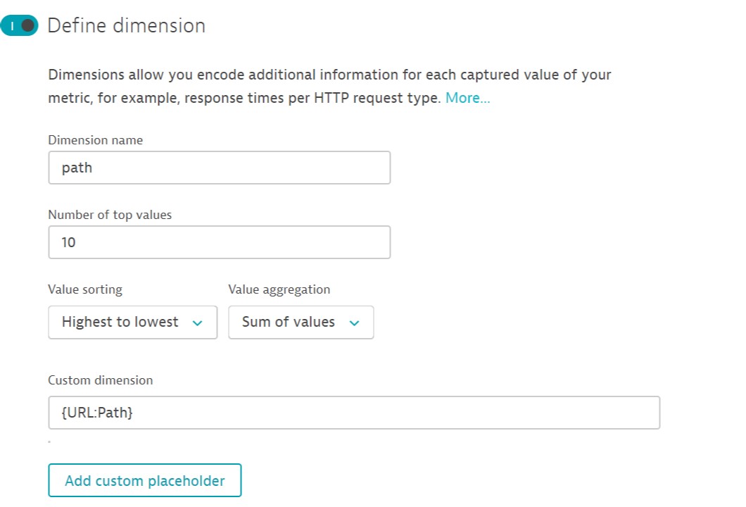 Define a dimension for a custom service metric