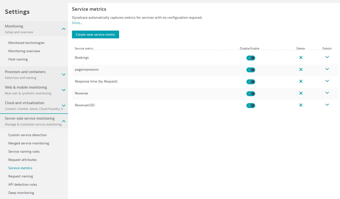 New entry in server-side service monitoring settings