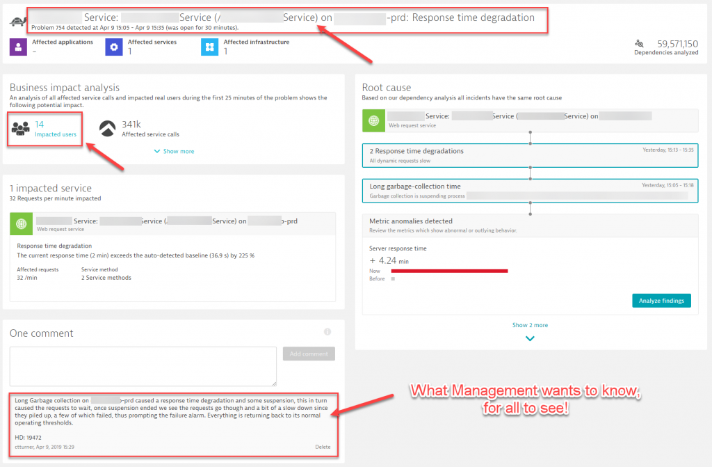 The comment enriched problem ticket eliminates unnecessary status query calls as all status updates are here!