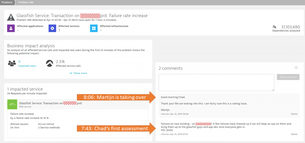 Simple but powerful: comments keep track of activities as different teams work on a problem