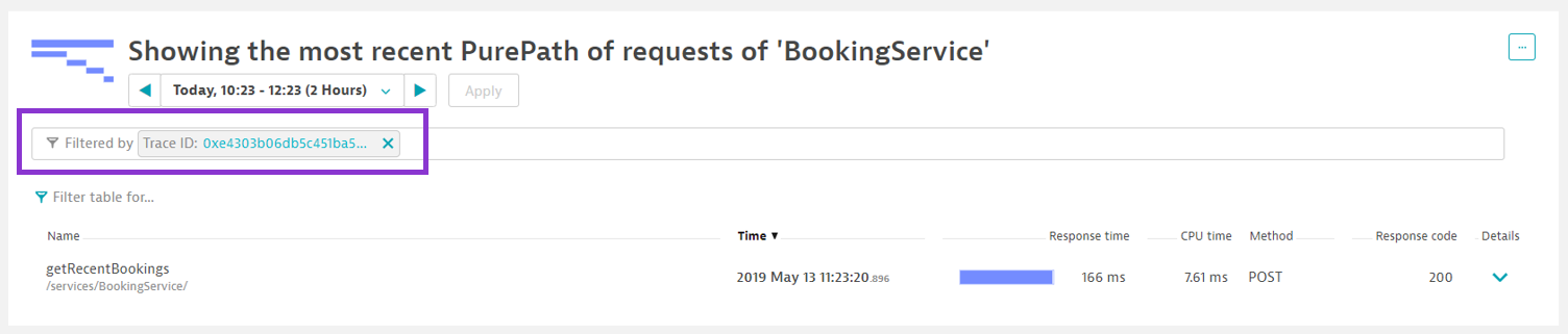 Filtering PurePath by trace ID