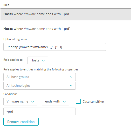 Tag rule that extracts part of the VMWare host name and uses it as the tag value