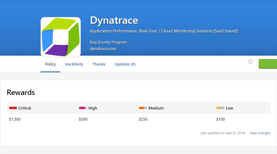 Dynatrace bug bounty program reward table