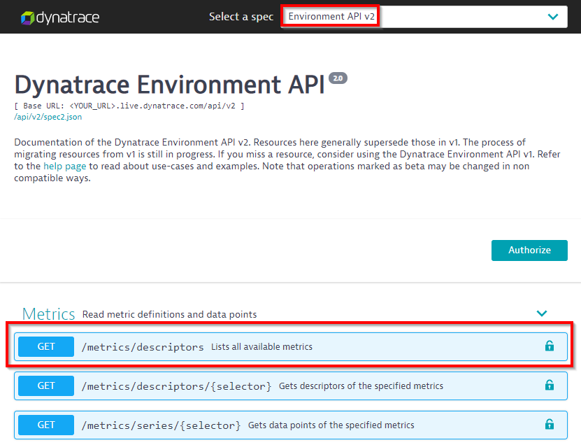 Screenshot Dynatrace Environment API