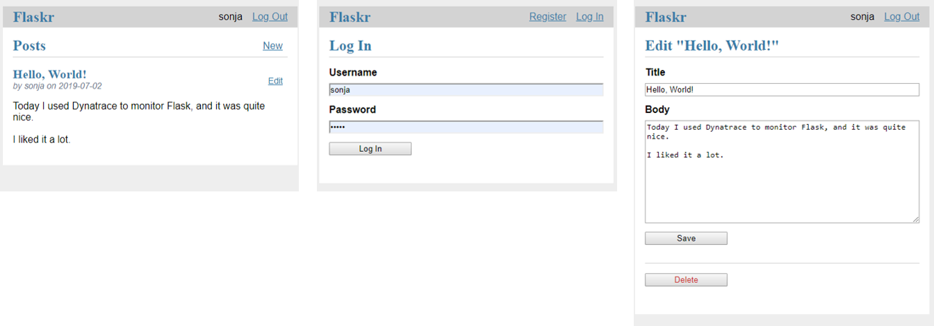 Flaskr: A simple blog application using Flask