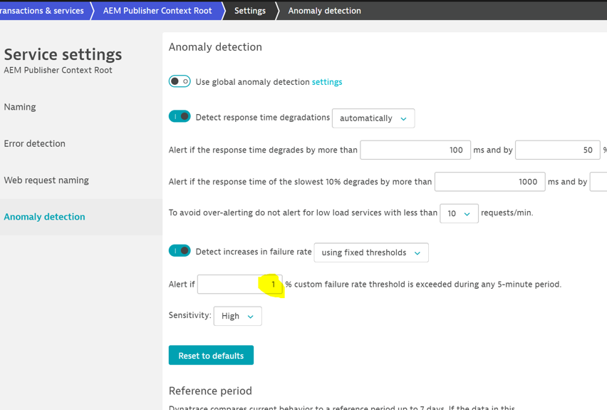 Screenshot Dynatrace anomaly detection