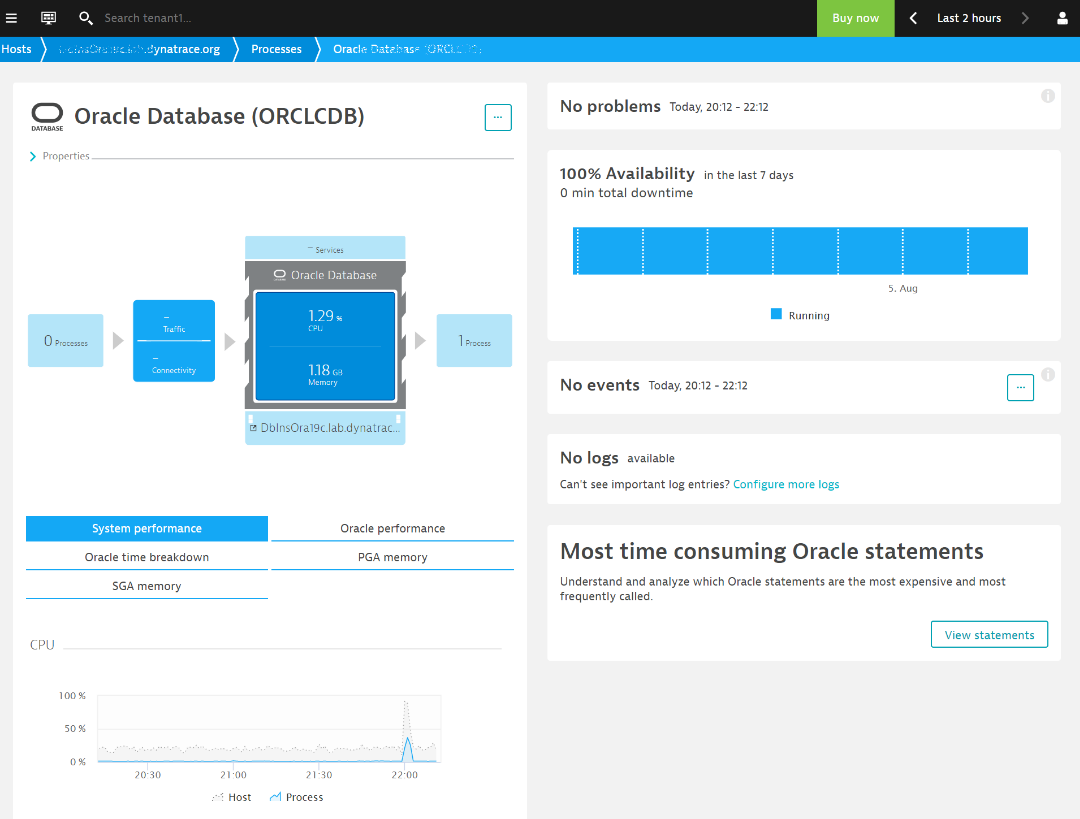 Oracle database insights with OneAgent on the Oracle host