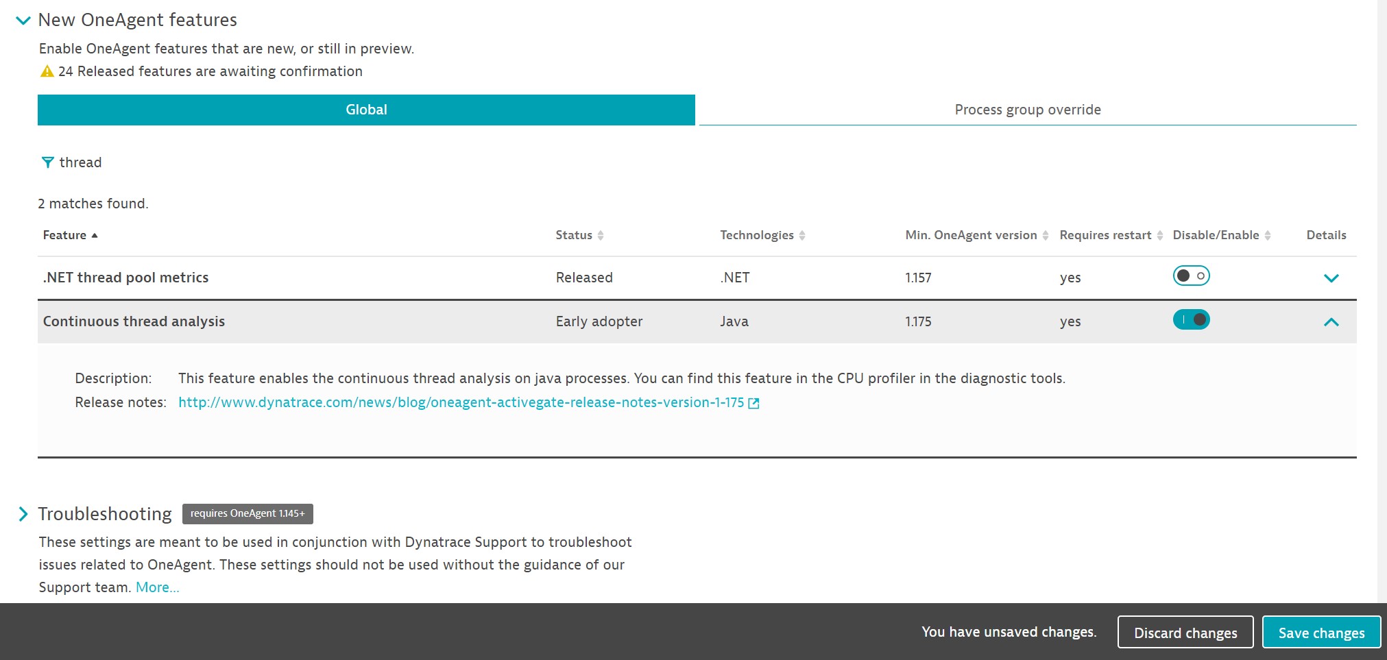 Enable continuous thread monitoring