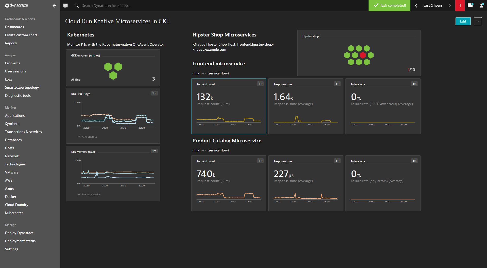 Cloud Run Knative Microservices in GKE dashboard