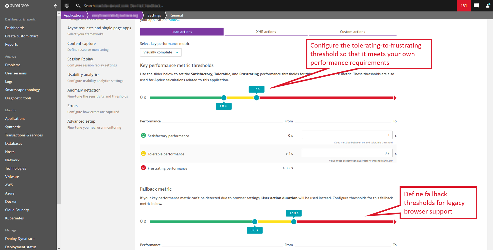 Apdex configuration in application settings