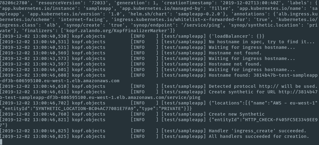 Synop Operator automatically creates Dynatrace Synthetic Tests for new Ingress Configurations