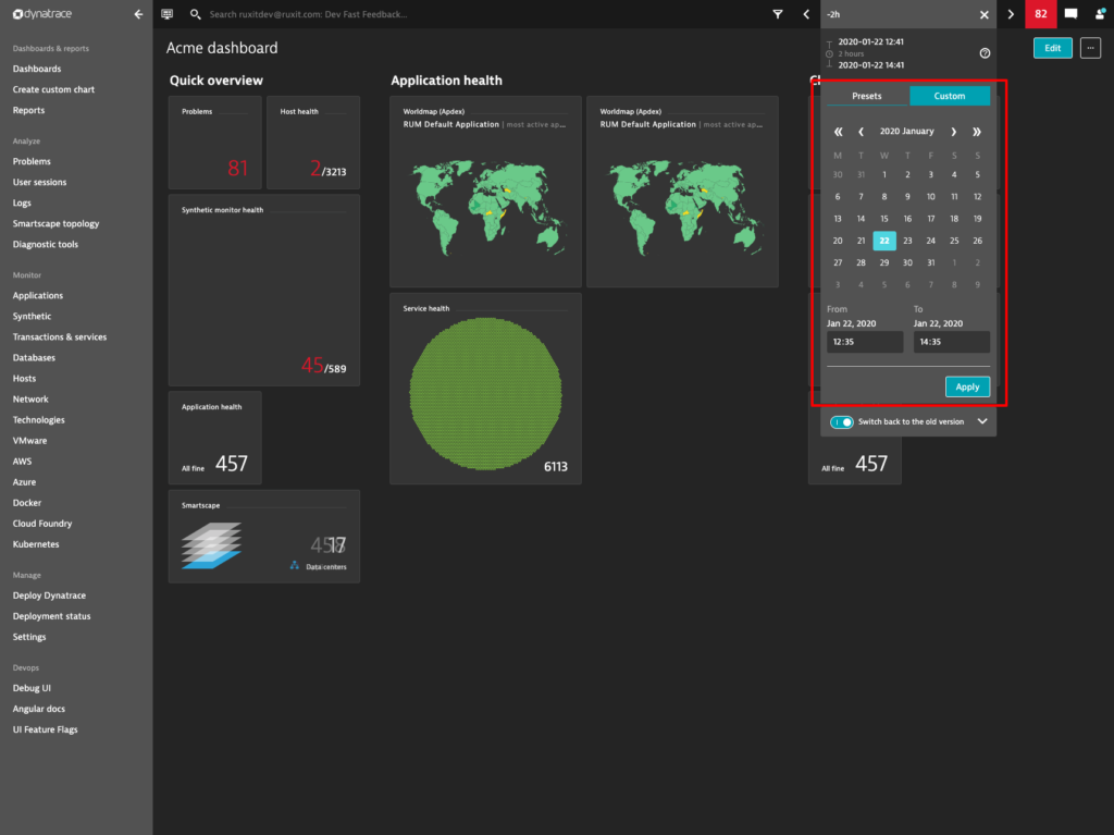 New calendar timeframe picker