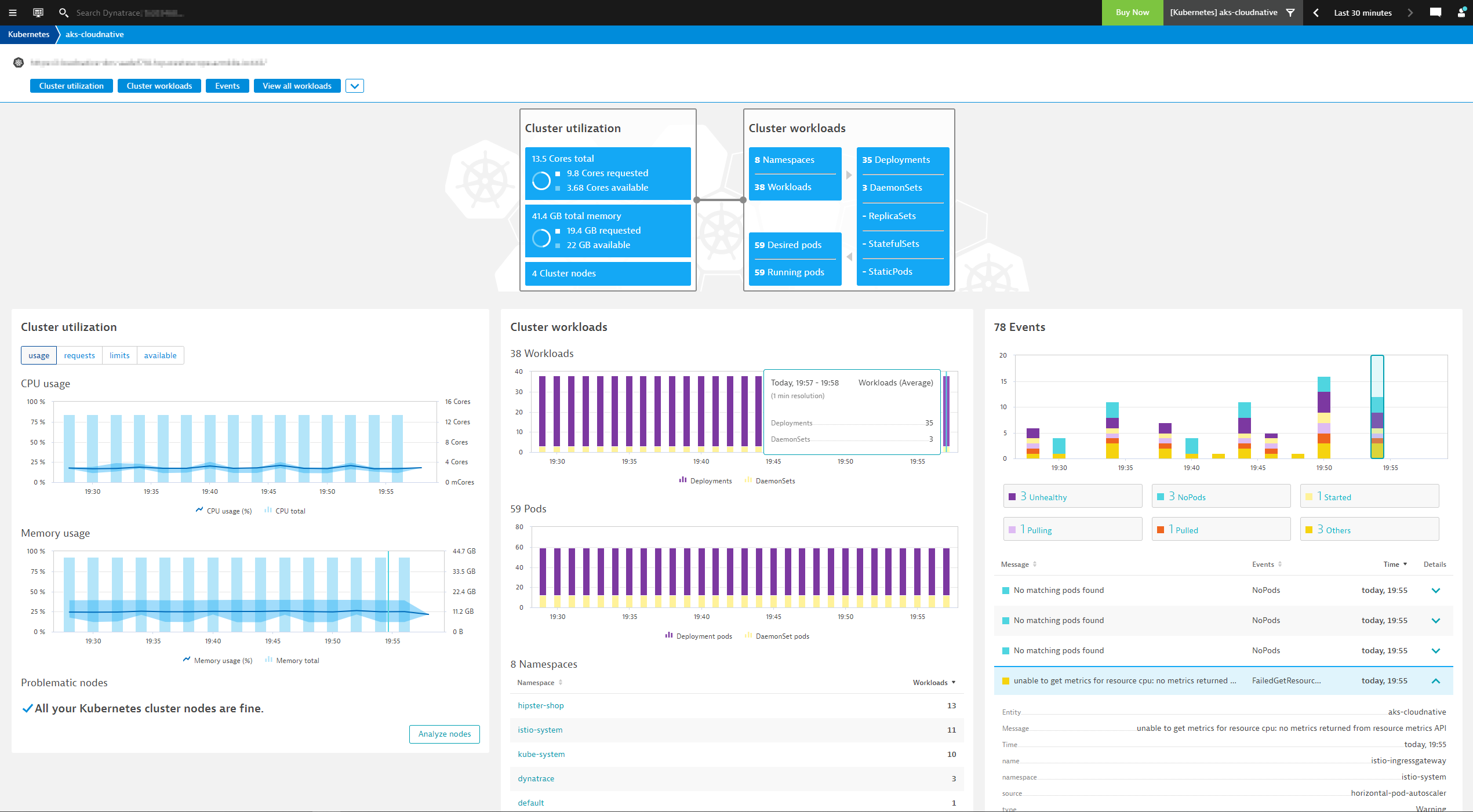 Kubernetes monitoring with cluster and workload insights