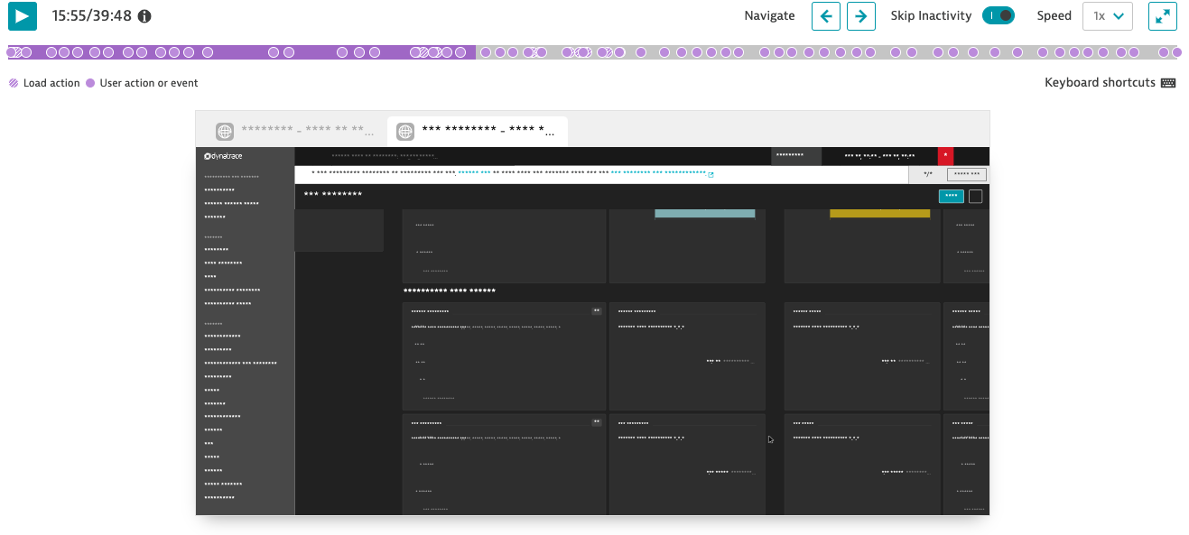 Dynatrace web UI recorded using "Mask all" preset