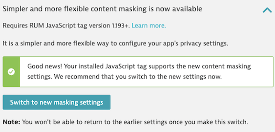 Switch for new masking presets after validating RUM JavaScript tag version