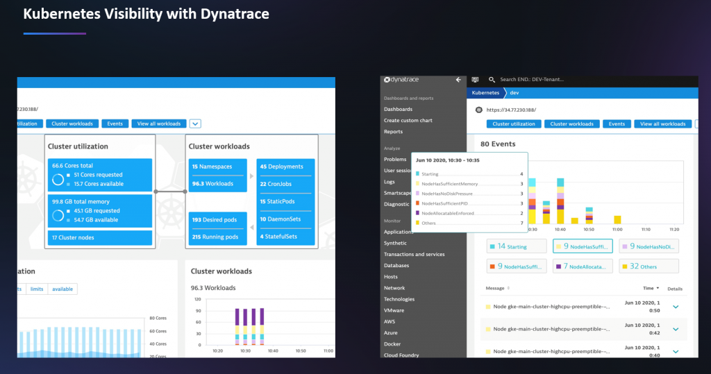 Dynatrace gives full visibility into k8s thanks to the recent improvements