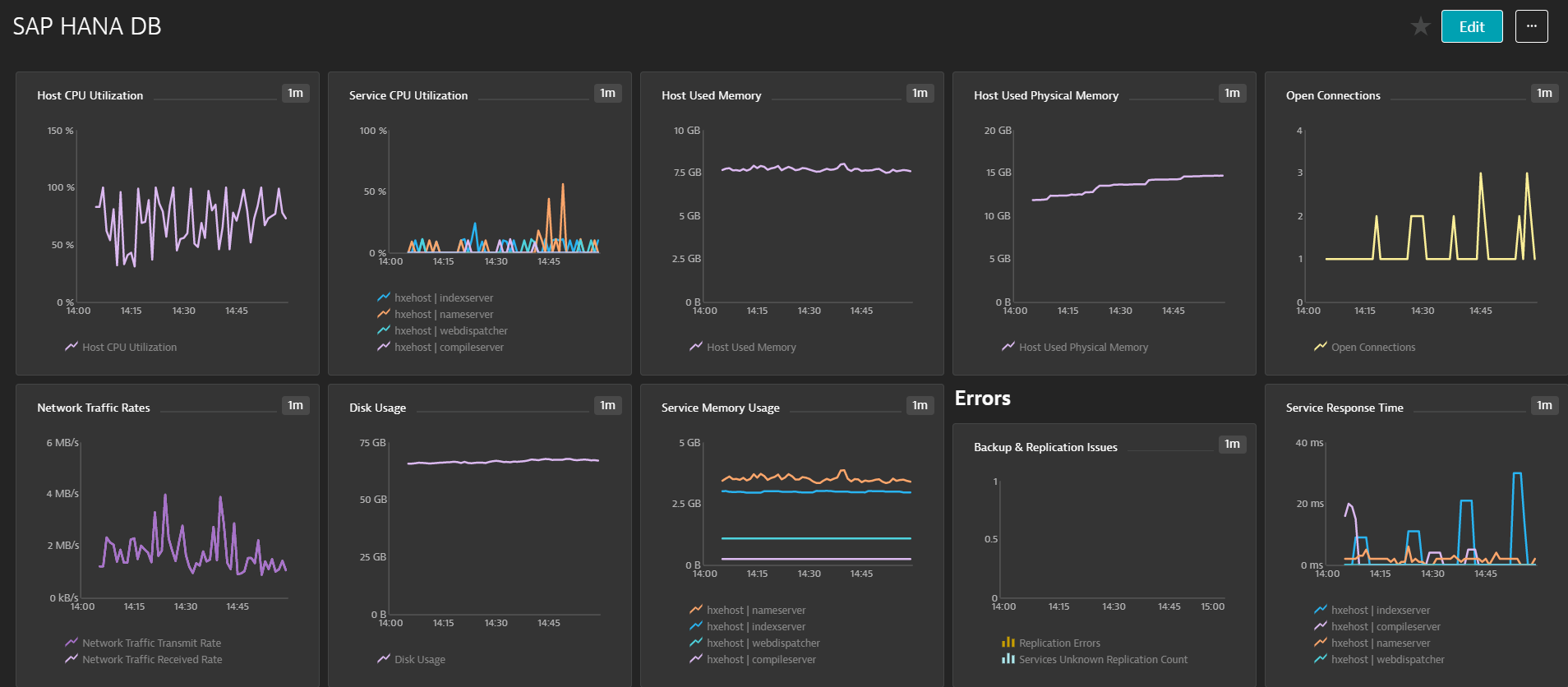  SAP HANA DB KPI Dynatrace Dashboard