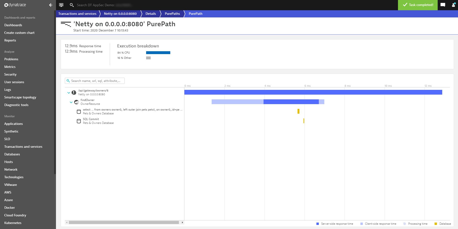 Teams can drill down into impacted service flows to get insights into individual requests that reach a vulnerable service