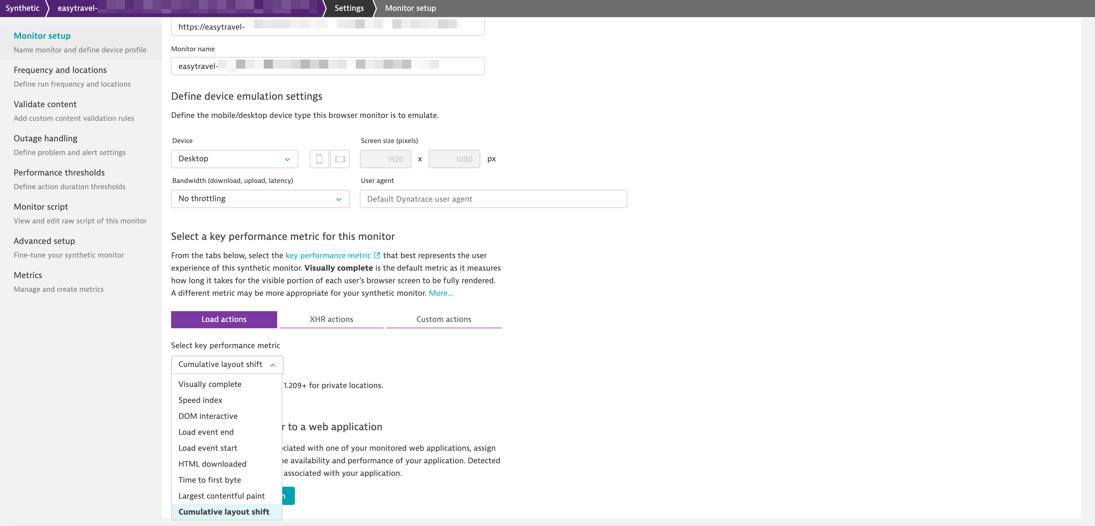 Define Core Web Vitals as key performance metrics for synthetic monitors