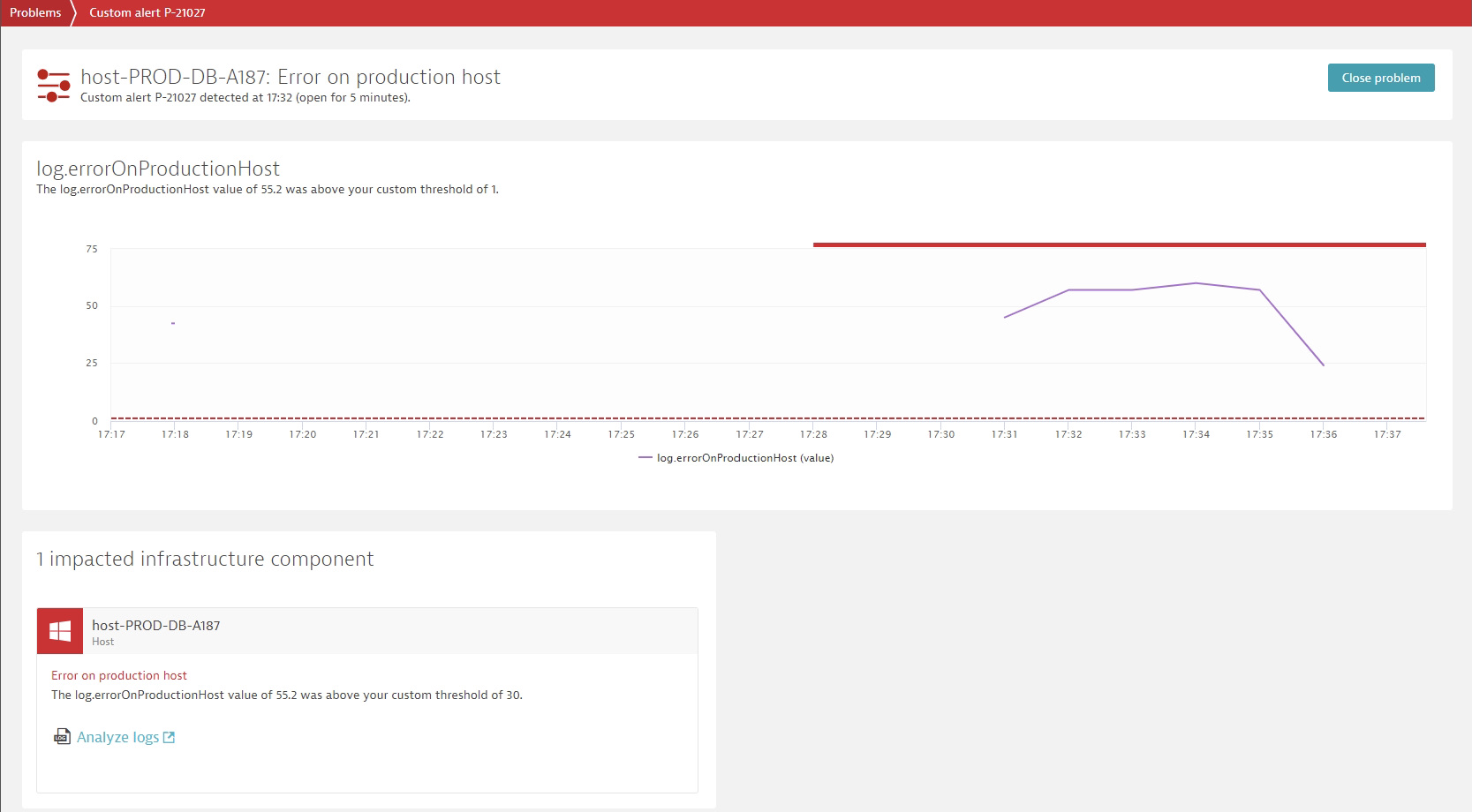 Davis automatically identifies the component which causes issues and provides a one-click connection to the relevant logs.