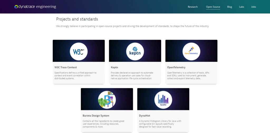 A screenshot of the Open Source page on the Dynatrace Engineering Website