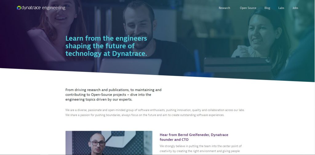 A screenshot of the home page of the Dynatrace Engineering Website