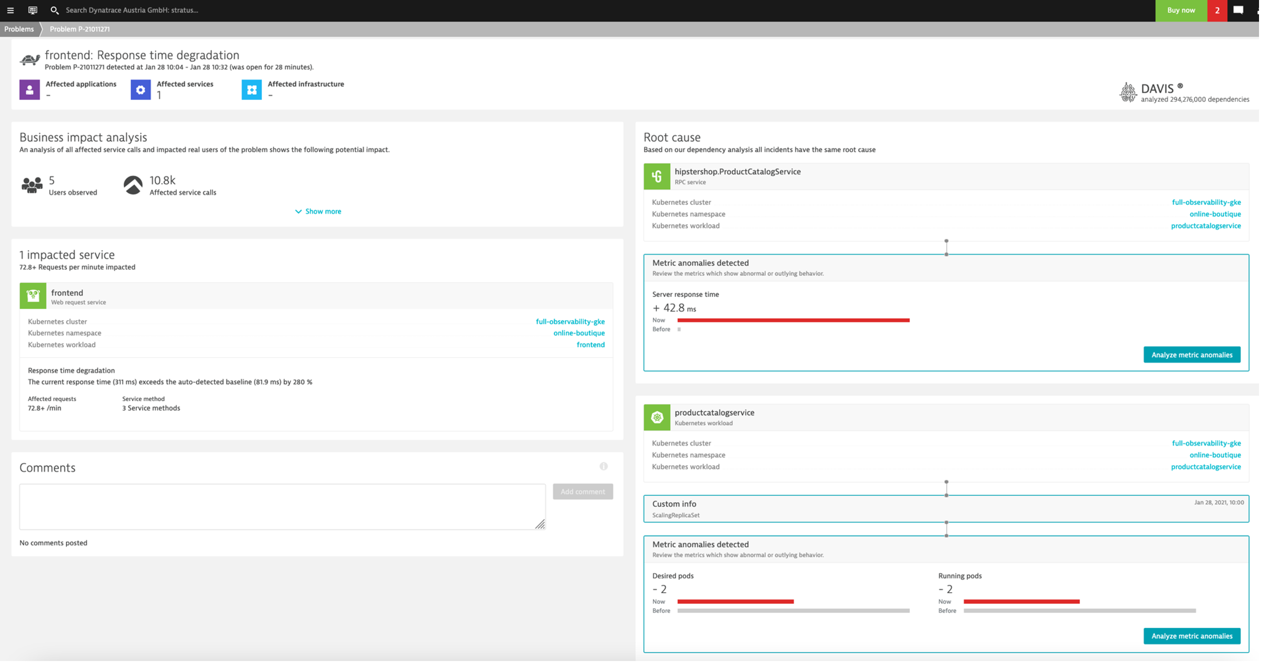 Example Dynatrace problem ticket