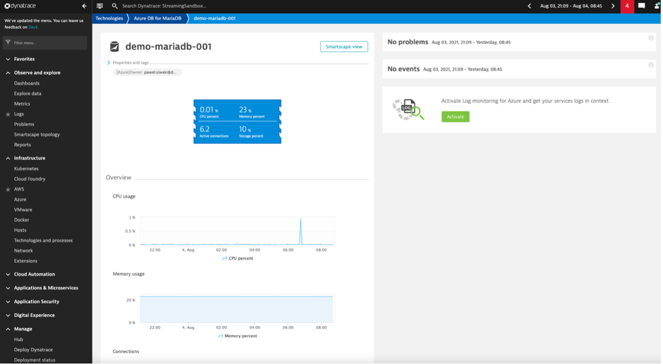 Dynatrace Azure log forwarder screenshot