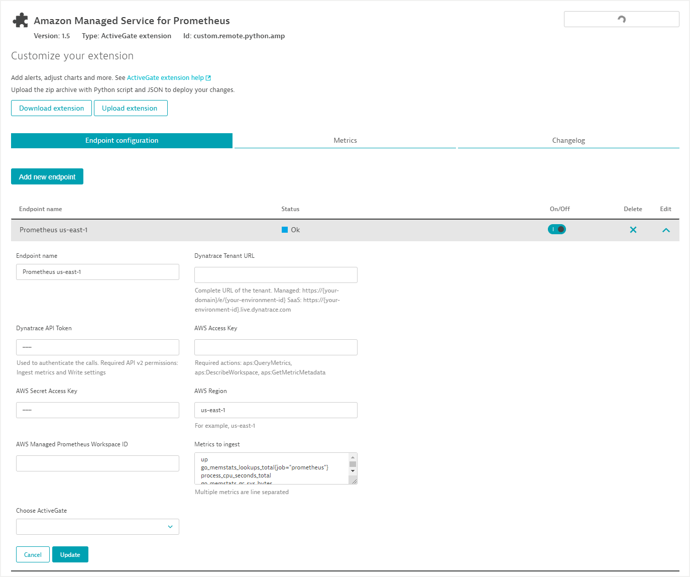 AMP ActiveGate extension settings