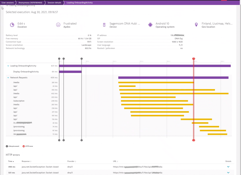 User actions also give insights into which content can be downloaded or results in HTTP or socket errors