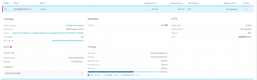 PurePaths (=Distributed Traces) give additional context for developers such as timing, endpoints, caller information …