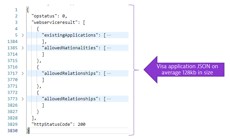For each Visa application all the data is managed in a JSON object that needs to be parsed and updated