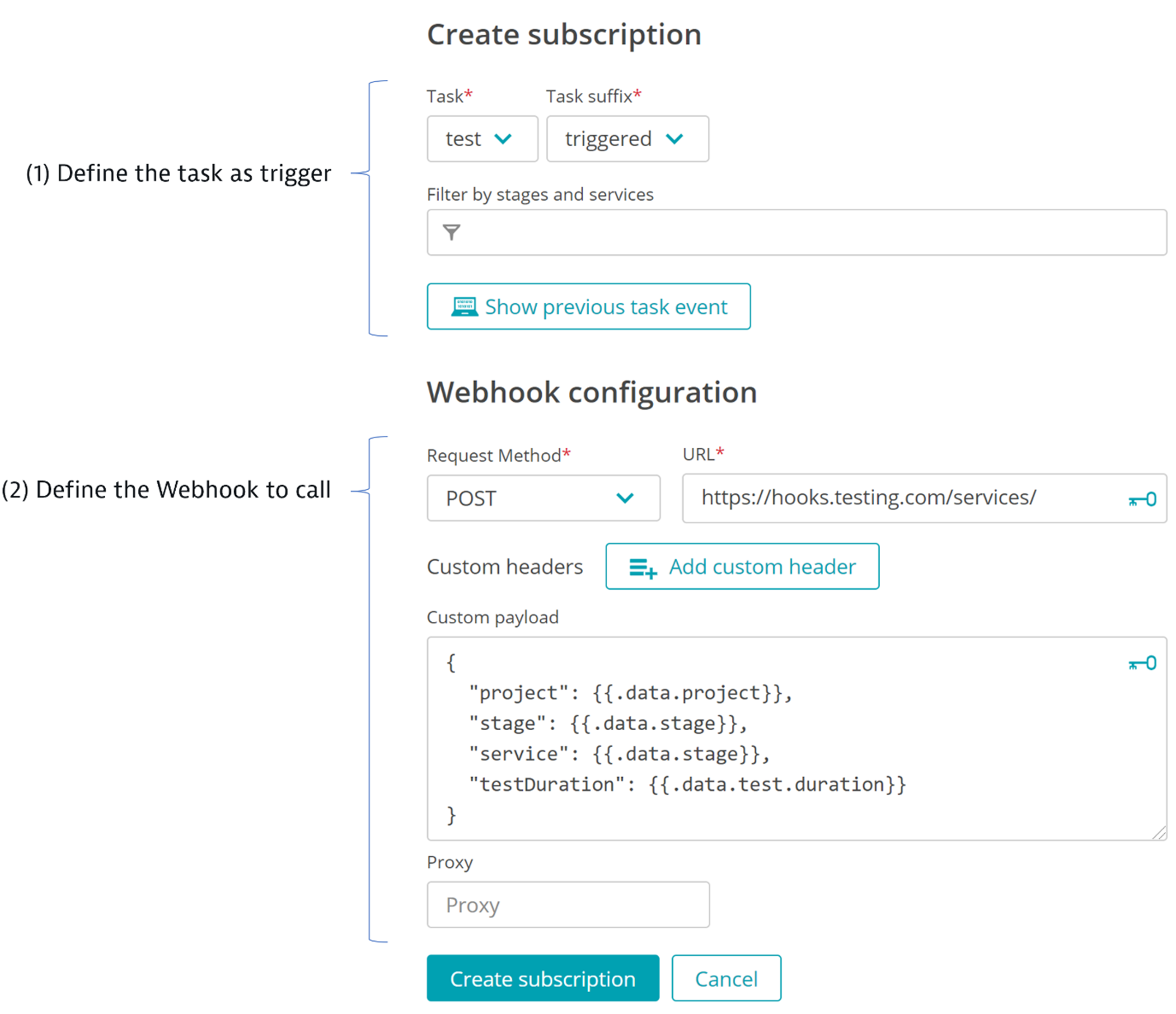 Cloud Automation create subscription Dynatrace screenshot