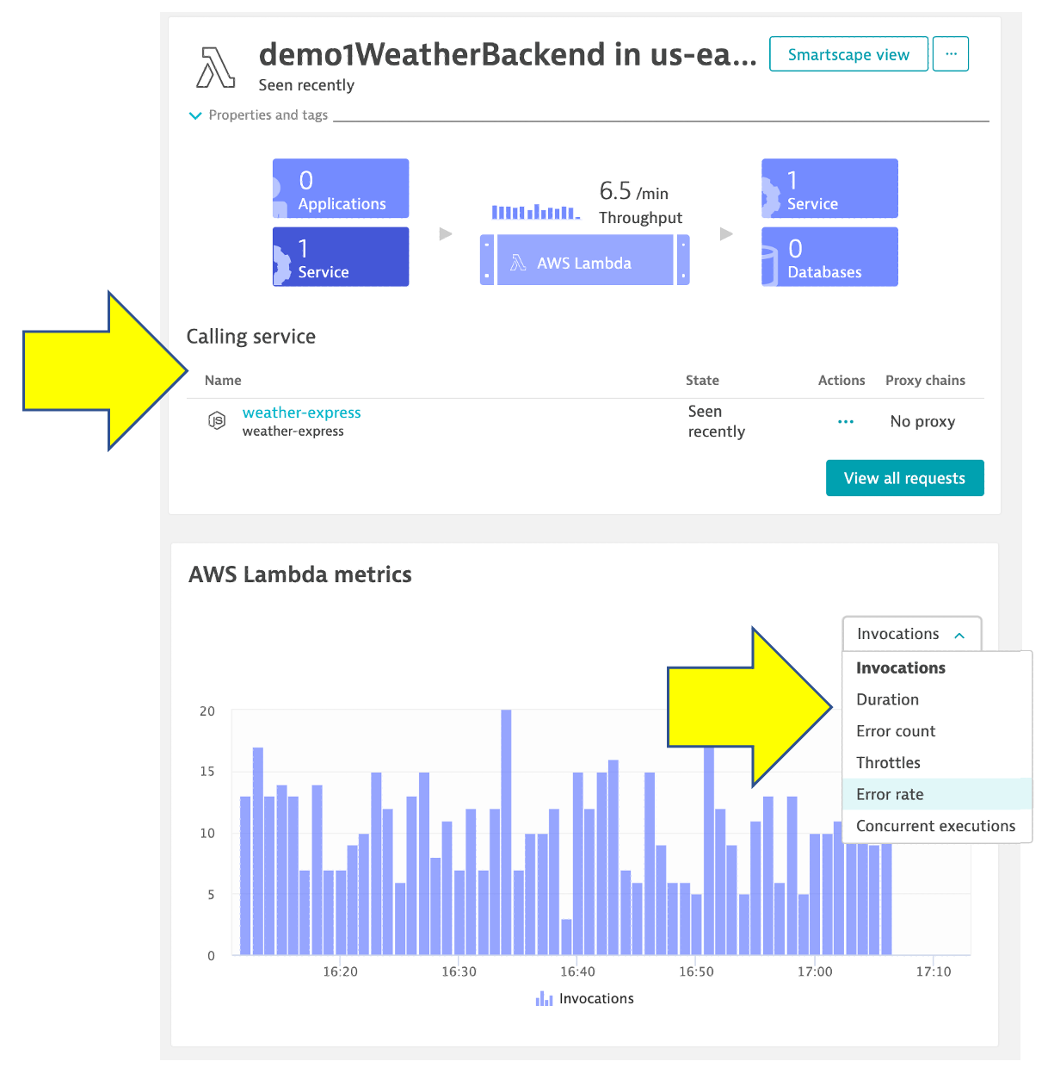 Dynatrace service view