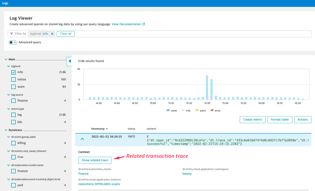 Log Viewer Dynatrace screenshot