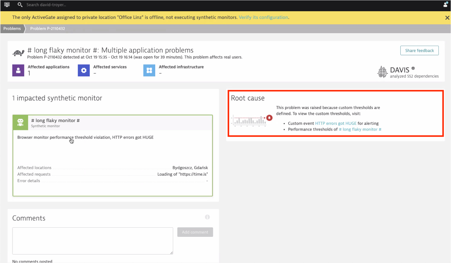 Problem root cause Screenshot Dynatrace