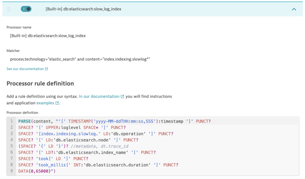 Log processing built-in rules Dynatrace screenshot