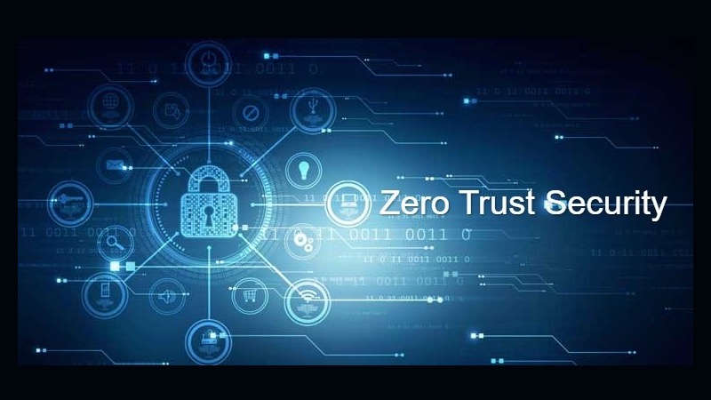 zero trust architecture lock with abstract IT images