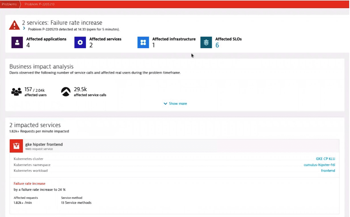 Failure rate increase Dynatrace screenshot