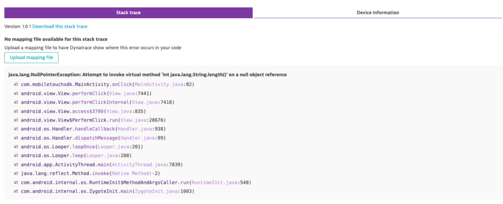 Stack traces Dynatrace screenshot