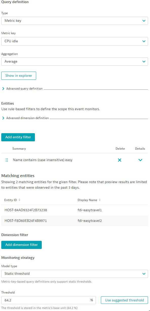 Metric key settings Dynatrace screenshot