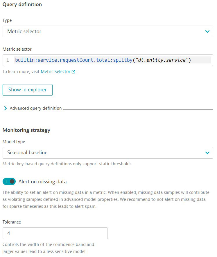 Metric selector definition Dynatrace screenshot