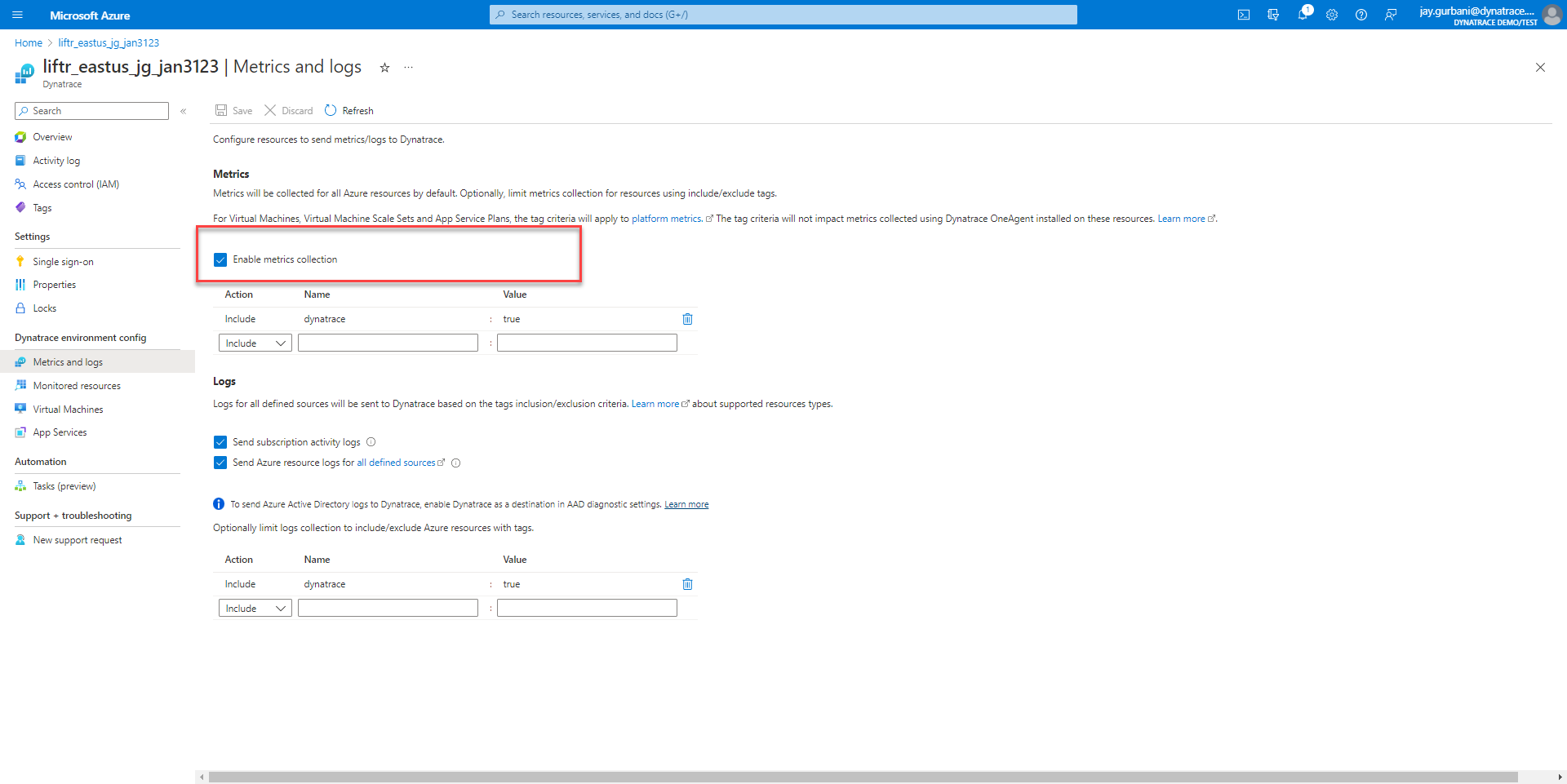 Azure monitor integration set up