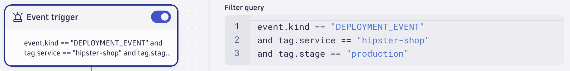 Event-based automation triggered by new production deployments of a cart service. 