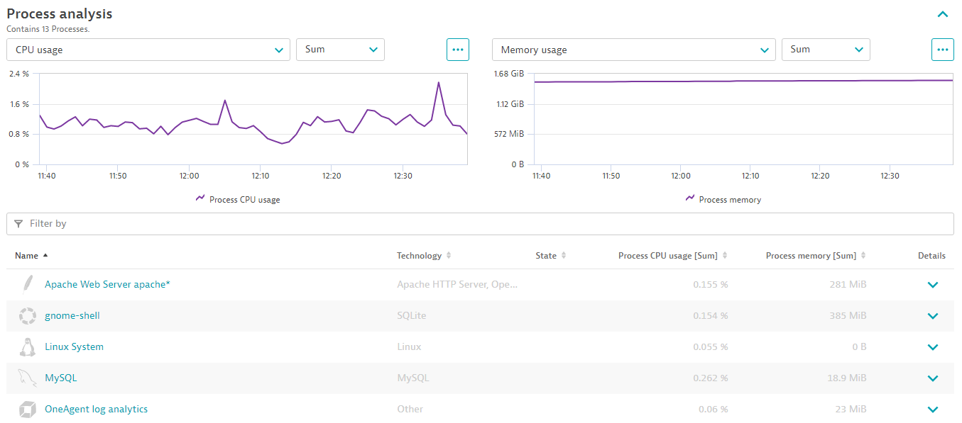 Dynatrace screenshot showing services monitoring in a dashboard
